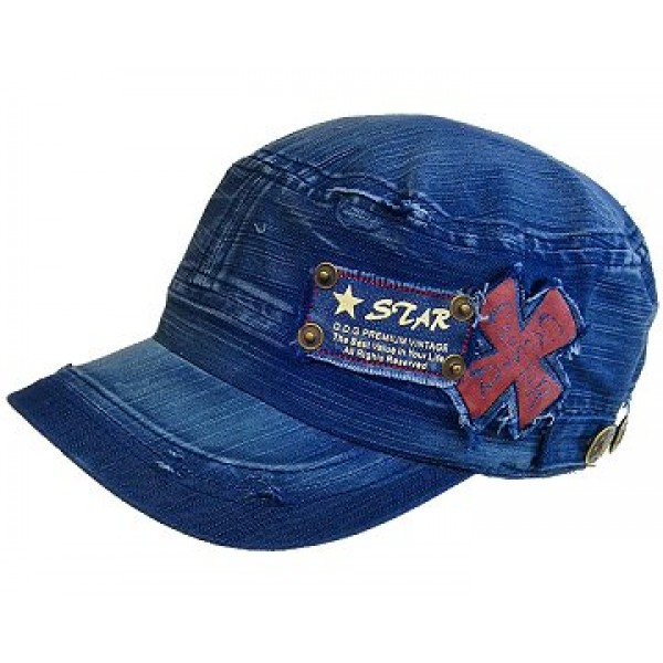 Cap - Patched Cross (Washed Cotton) - Denim -HT-BS01DN