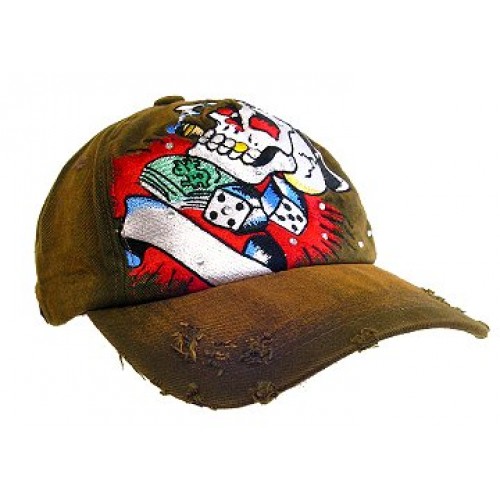 Embroidery Tattoo Cap - Gambling (Washed Cotton) - Brown - HT-BSGA100BN