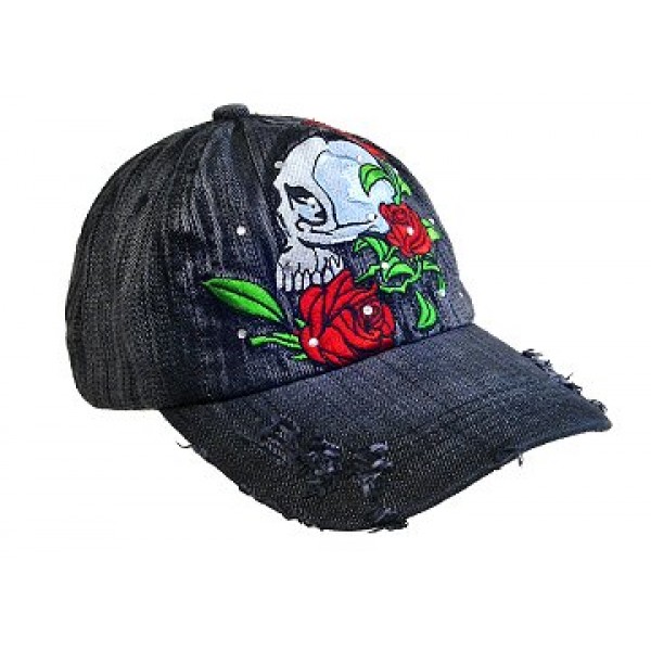 Embroidery Tattoo Cap - Horror Skull (Washed Cotton) - Black - HT-BSH100BK