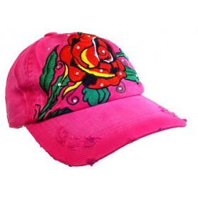 Embroidery Tattoo Cap - Rose (Washed Cotton) - Hot Pink - HT-BSR100HP
