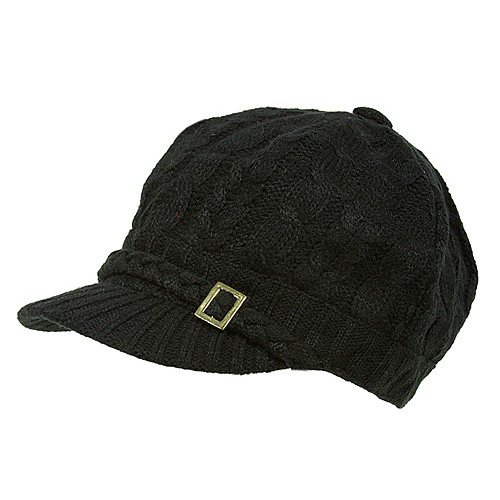 Cap - Cable Knit Cap W/ Braided Band - Black Color - HT-H1253BK