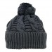 Cap - Knitted Beanie w/ Pom Pom - Dark Gray - HT-H1285DGY