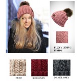 Beanie Caps - Fuzzy Lined Beanie w/ Faux Fur Pom - HT-YJ-820