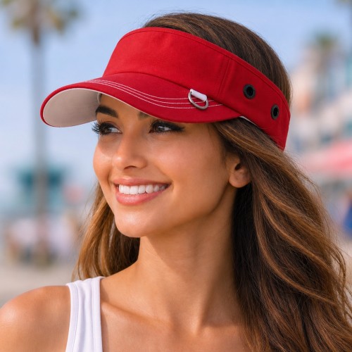 Visor - Cotton Will W/Velcro Adjustable -  Red Color - HT-4057RD
