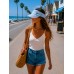 Visor - Cotton Will W/Frayed Design and Embroidery Pam Tree - Blue Color - HT-4067BL