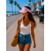 Visor - Cotton Will W/Frayed Design and Embroidery Pam Tree - Pink Color - HT-4067PK