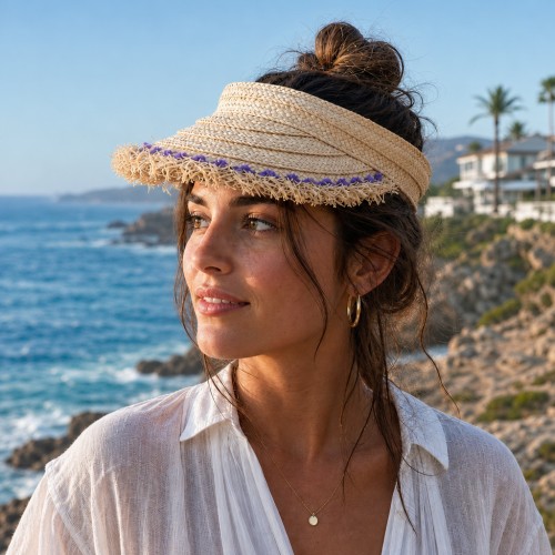 Visor - Raffia Straw Clip-On - Natural Color - HT-8017NT