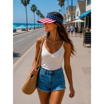 Visor Caps: USA Flag Print Cotton Twill - HT-4024