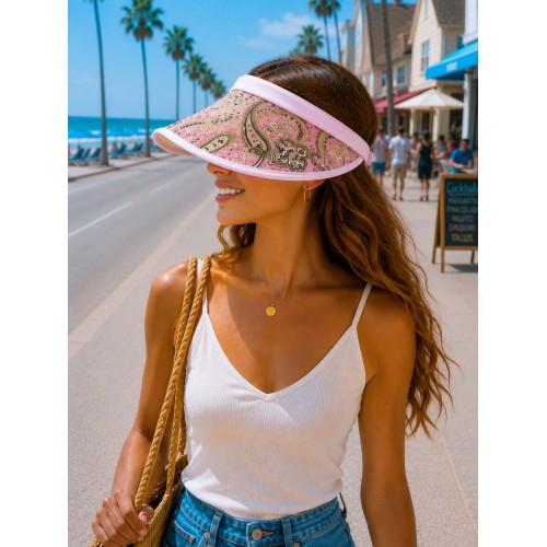 Visor Caps: Canvas Paisley Print Clip-on w/ Moisture Wicking Sweatban - HT-4124LPK