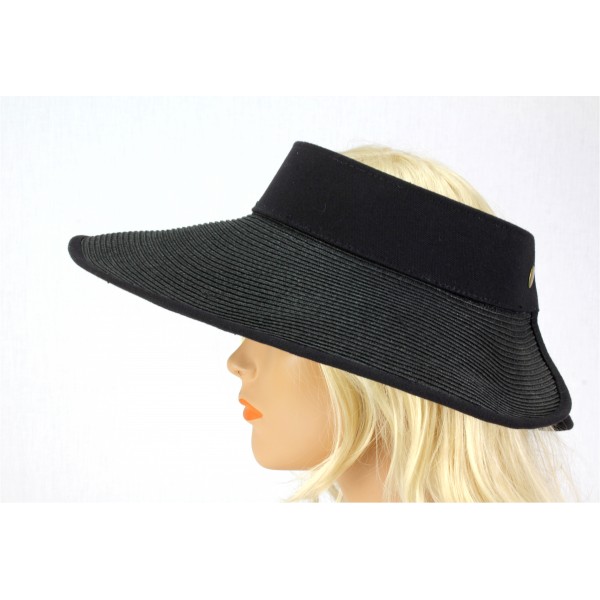 The Lady's Packable Straw Sun Visor - Adjustable - 3.5 Inches - Black - HT-ST159BK