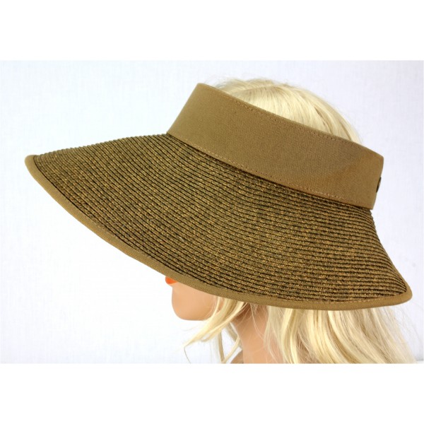 The Lady's Packable Straw Sun Visor - Adjustable - 3.5 Inches - Brown - HT-ST159BN