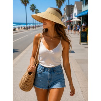 The Lady's Packable Straw Sun Visor - Adjustable - 3.5 Inches - Natural - HT-ST159NT