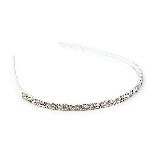 Headband: Two Rows Rhinestones Headband - HB-6581