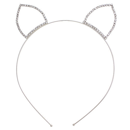 Headband: Clear Beaded Kitty Ears Rhinestones Headband - HB-71165HCR-S
