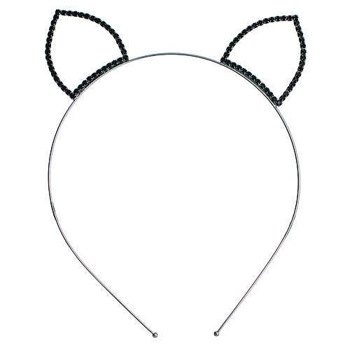 Headband: Black Beaded Kitty Ears Rhinestones Headband - HB-71165HJT-BN