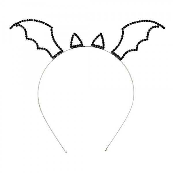 Headband: Black Beaded Angel Wings & Cat Ears Rhinestones Headband - HB-71556HBD-BN