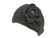 Headwraps / Neck Warmer : Crochet w/ Rhinestone Button - Dark Gray Color- HB-15-1ST-DGY
