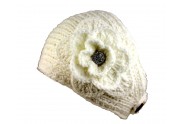 Headwraps / Neck Warmer : Crochet w/ Rhinestone Button - White Color- HB-15-1ST-WT
