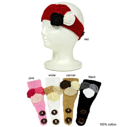 Knitted Headwraps Cotton w/3 Flower- HB-ANGEL-43