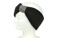 Knitted Headband w/ Rhinestoned Ring - Black Color - HB-HW12BK