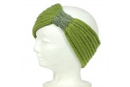 Knitted Headband w/ Rhinestoned Ring - Green Color - HB-HW12GN