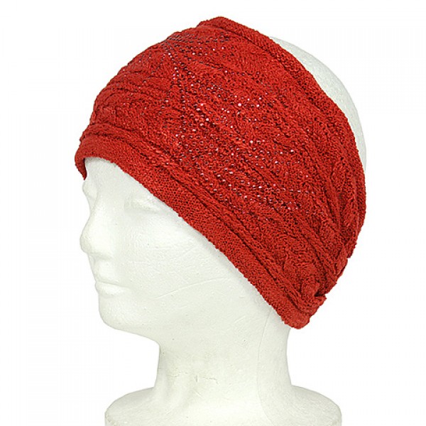 Headwraps:  Knitted Headband W/Rhinestoned - Red Color - HB-YJ20RD