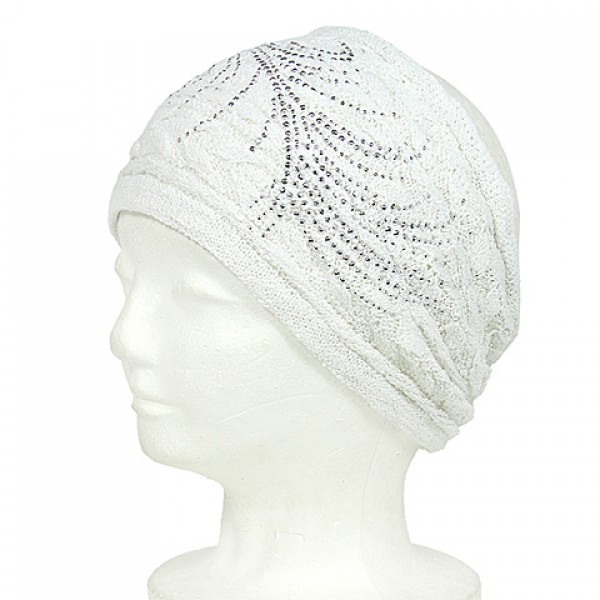 Headwraps:  Knitted Headband W/Rhinestoned - White Color - HB-YJ20WT