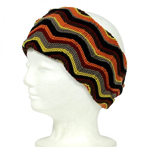 Headwraps:  Knitted Zigzag Print - Brown - HB-YJ73BN