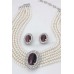 Multi Chain Faux Pearl Necklace and Earring Set - NE-264PL