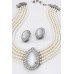 Multi Chain Faux Pearl Necklace and Earring Set  - NE-265WT
