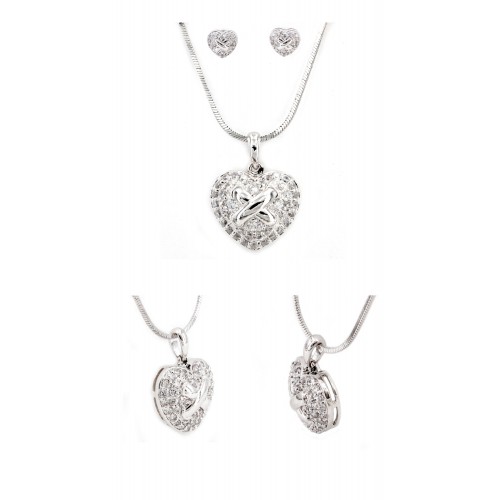 Necklaces Wholesale - Necklace -  Cubic Zirconia Necklace & Earrings Set (Made in Italy)
