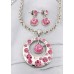 Necklaces Wholesale - Gift set:  Crystal Round Charm Necklace & Earring Set - Rhodium Plating - Pink