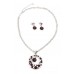 Necklaces Wholesale - Gift set:  Crystal Round Charm Necklace & Earring Set - Rhodium Plating - Purple
