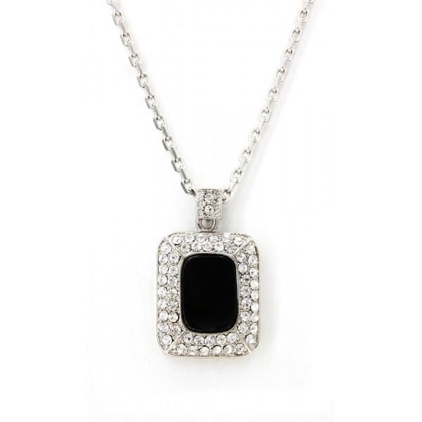 Faux Onyx Rhinestone Charm Necklace - Black - NE-10-004