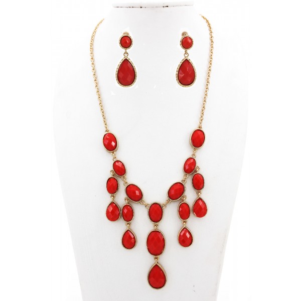 Faux Coral Drapery Necklace & Earrings Set - NE-12211CO