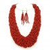 Necklaces Wholesale - Multi Strand Beaded Woven Necklace & Earrings Set - Coral