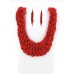 Necklaces Wholesale - Multi Strand Beaded Woven Necklace & Earrings Set - Coral