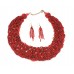 Necklaces Wholesale - Multi Strand Beaded Woven Necklace & Earrings Set - Coral
