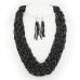 Necklaces Wholesale - Multi Strand Beaded Woven Necklace & Earrings Set - Black