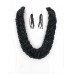 Necklaces Wholesale - Multi Strand Beaded Woven Necklace & Earrings Set - Black