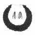 Necklaces Wholesale - Multi Strand Beaded Woven Necklace & Earrings Set - Black