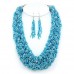 Necklaces Wholesale - Multi Strand Beaded Woven Necklace & Earrings Set - TQ Blue