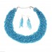 Necklaces Wholesale - Multi Strand Beaded Woven Necklace & Earrings Set - TQ Blue