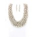 Necklaces Wholesale - Multi Strand Beaded Woven Necklace & Earrings Set - White