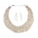 Necklaces Wholesale - Multi Strand Beaded Woven Necklace & Earrings Set - White