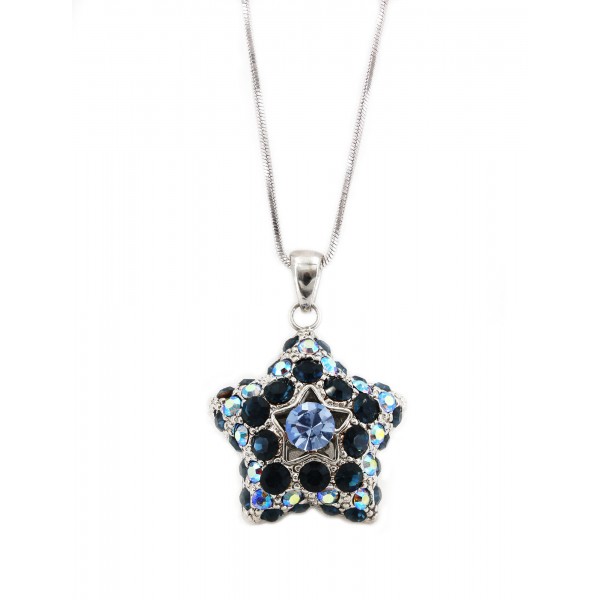 Swarovski Crystal Pave Star Necklace - Blue - NE-2374BL