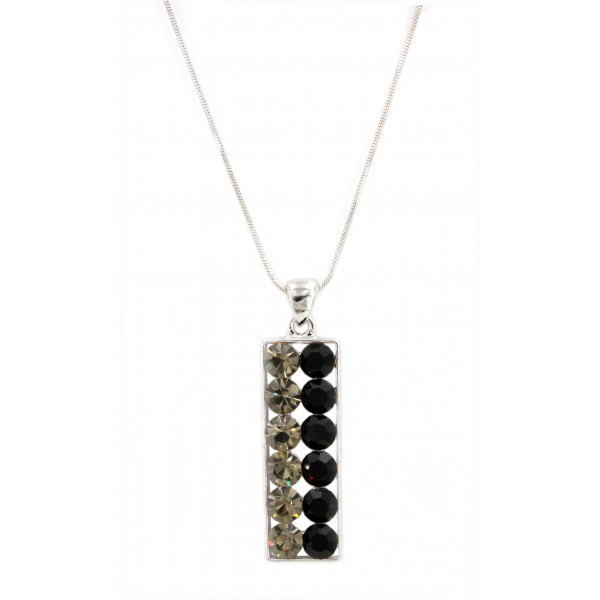 Swarovski Crystal Necklace w / Rectangle Charm  - Black - NE-2376BK
