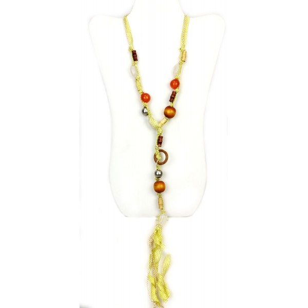 Mixed Beads Necklace W/ Ribbon String - NE-247BE
