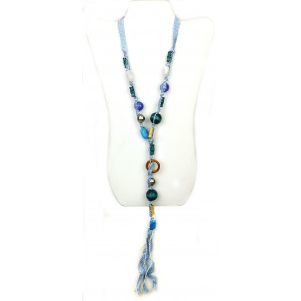 Mixed Beads Necklace W/ Ribbon String - NE-247TQ