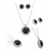 Necklaces Wholesale - Rondelle Crystal Necklace & Post Earrings Set - Black